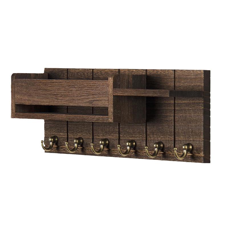 Wall-Mounted Key Rack With Hooks Wooden Storage Rack For Entryway Kitchen And Living Room