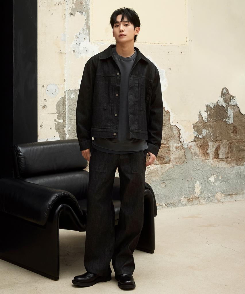Mindbridge Black Low Denim Trucker Jacket Myjp6151