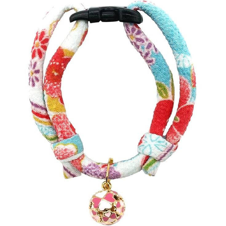 PetSoKoo Four-Leaf Clover Cat Collar with Bell Breakaway Buckle. Japanese Chirimen,Cute Kitten Collar for Girl Boy Cat