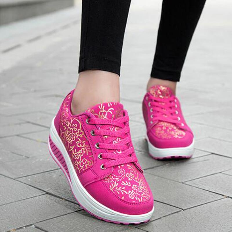 Fashion Women Platform Sneakers Spring Women Printing Wedges Lace-up Shoes Comfortable Casual Sports Shoes Zapatos Mujer WSH3294