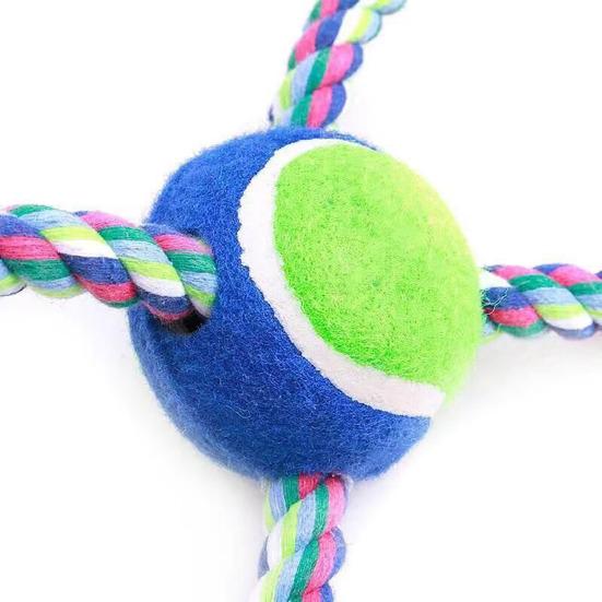 Pet Toys Figure-8 Shape Interactive Chewing Rope with Built-in Tennis Ball Durable Natural Cotton Tug of War Toy for Teeth Cleaning Fresh Breath Dogs