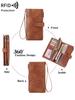 RFIDAnti-theft Trifold Ladies LongWallet Retro Multi-function Double Zipper Clutch Bag Multi-card Slot Coin Purse with Wristband