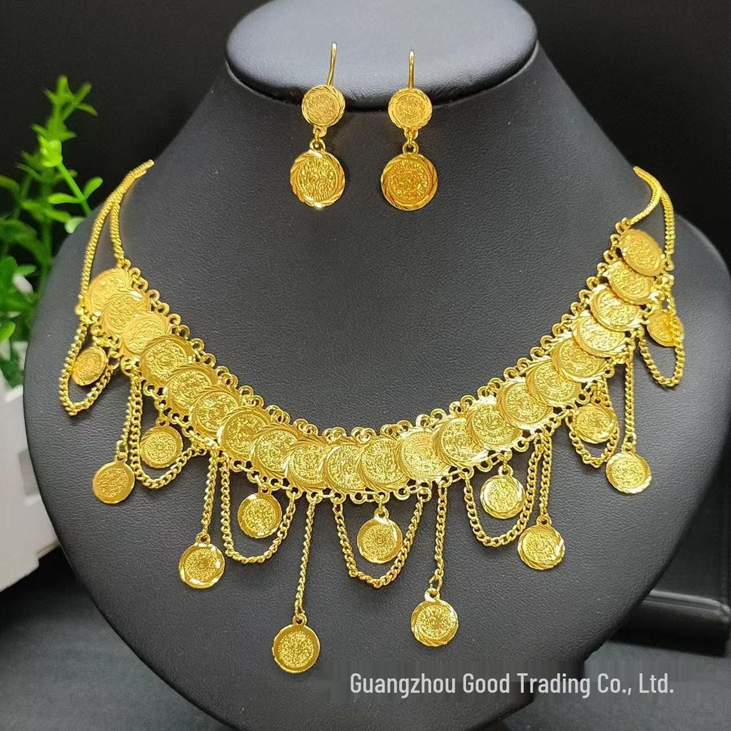 Dubai 24k Gold Necklace & Earrings Wedding Jewelry Set
