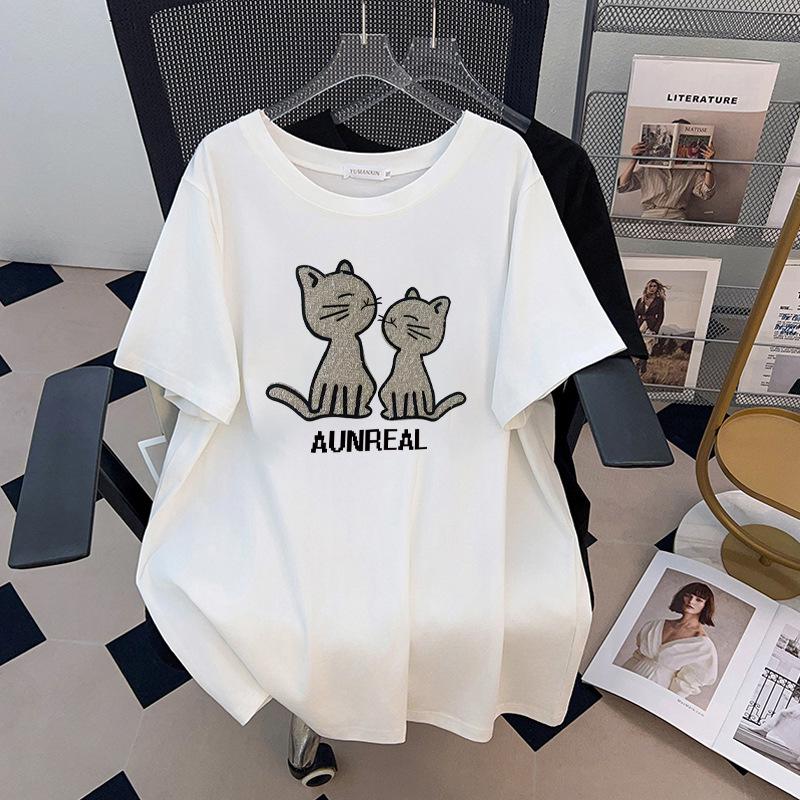

Women s Plus Size Mid-Length Loose Fit T-Shirt, Round Neck, Short Sleeves (200/300/350 Jin) 3XL білий