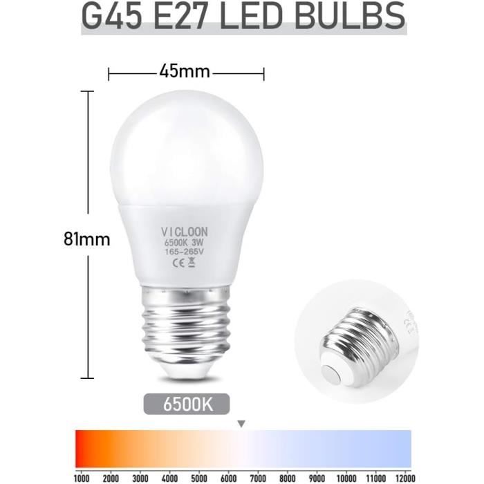 LED žárovka E27 G45 - VICLOON - 3W - Studená bílá 6500K - 280 lumenů - Nestmívatelná