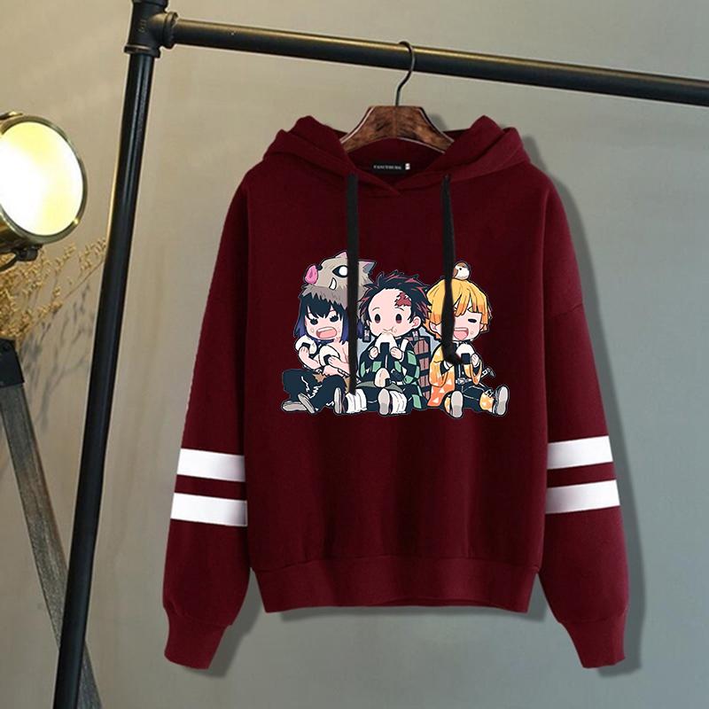 Neue Lustige Anime Hashibira Inosuke Kamado Tanjirou Agatsuma Zenitsu Cartoon Druck Hoodies Unisex Langarm Tops Streifen Pullover