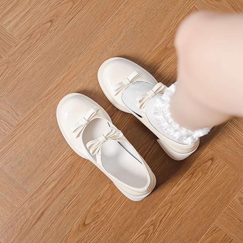 French Retro High-heeled Mary Jane Shoes Women's Spring and Summer New Light-mouth Bow Single Shoes Women's Round Head Thick-heeled Small Leather