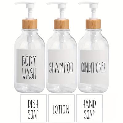Shampoo- und Spülungsspender-Set mit 3-16 oz wiederverwendbaren Pumpflaschenspendern für das Badezimmer mit 6 wasserfesten Aufklebern