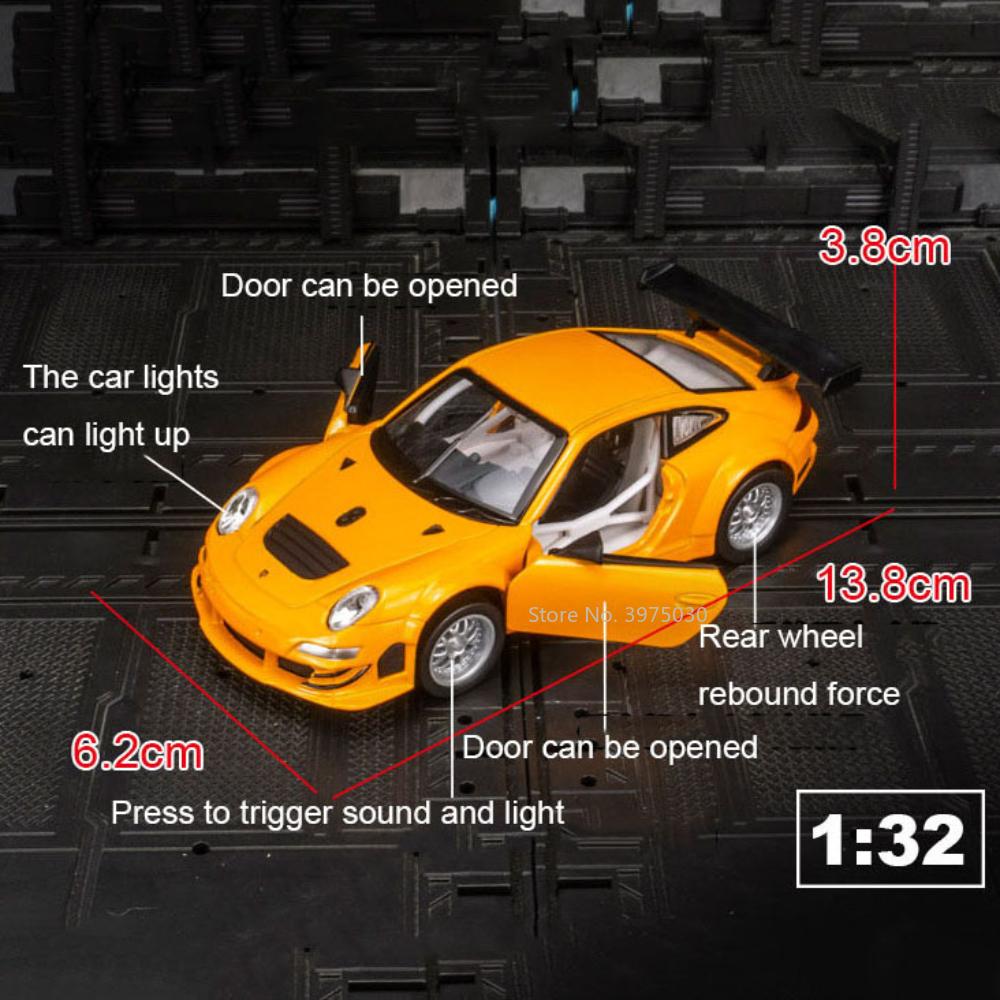 1/32 slitinový tlakový odlitek Porsche 911 GT3 RSR Model sportovního auta se zvukem a světlem, funkční hračky pro kluka k narozeninám