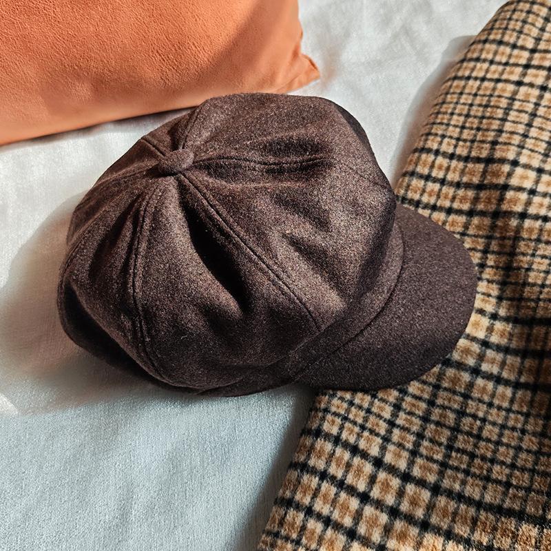 Women Wool Beret Winter Black Retro Knit Hat Korean Style British Painter Cap for Women Autumn