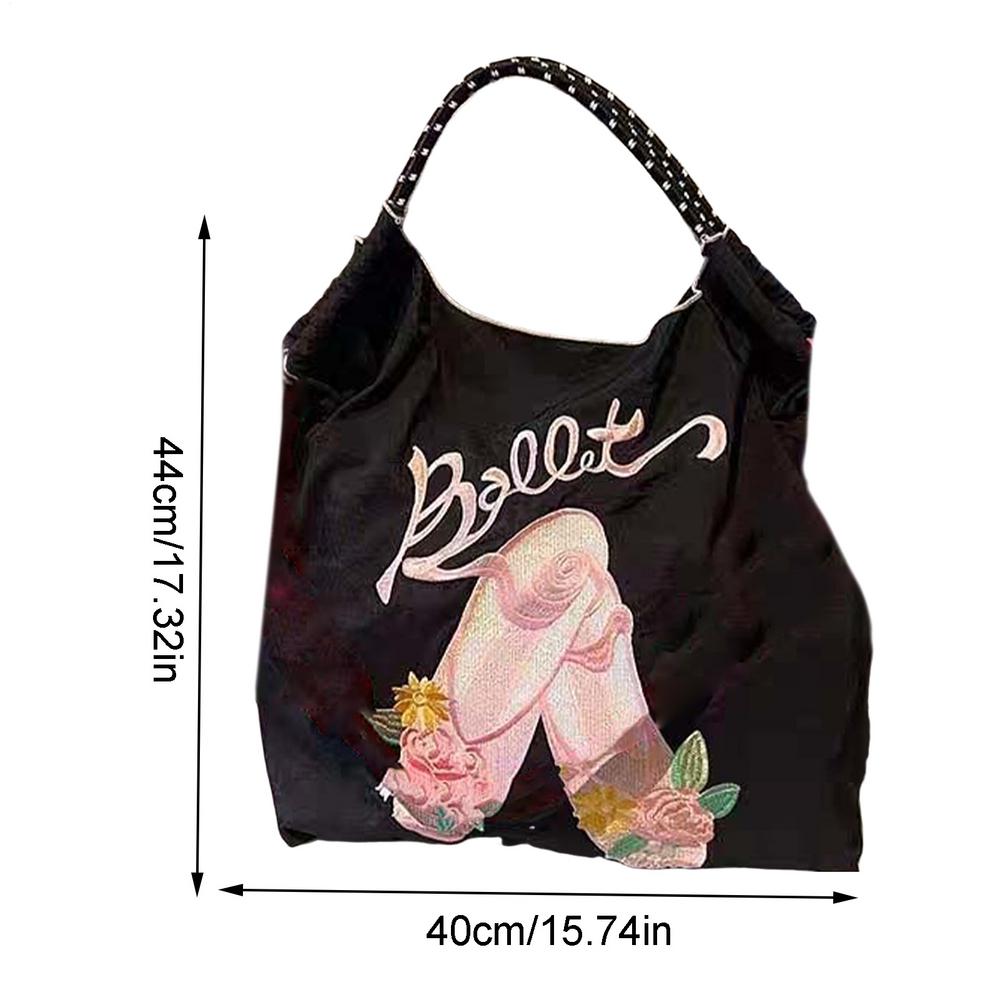 Women s Shoulder Bag Embroidered Ladies Casual Handbag Tote Reusable Shopping Bag