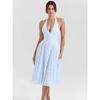 House of Same Style Super Fairy Blue Jacquard French Atmosphere V Neck Backless Holiday Halterneck Dress Dress