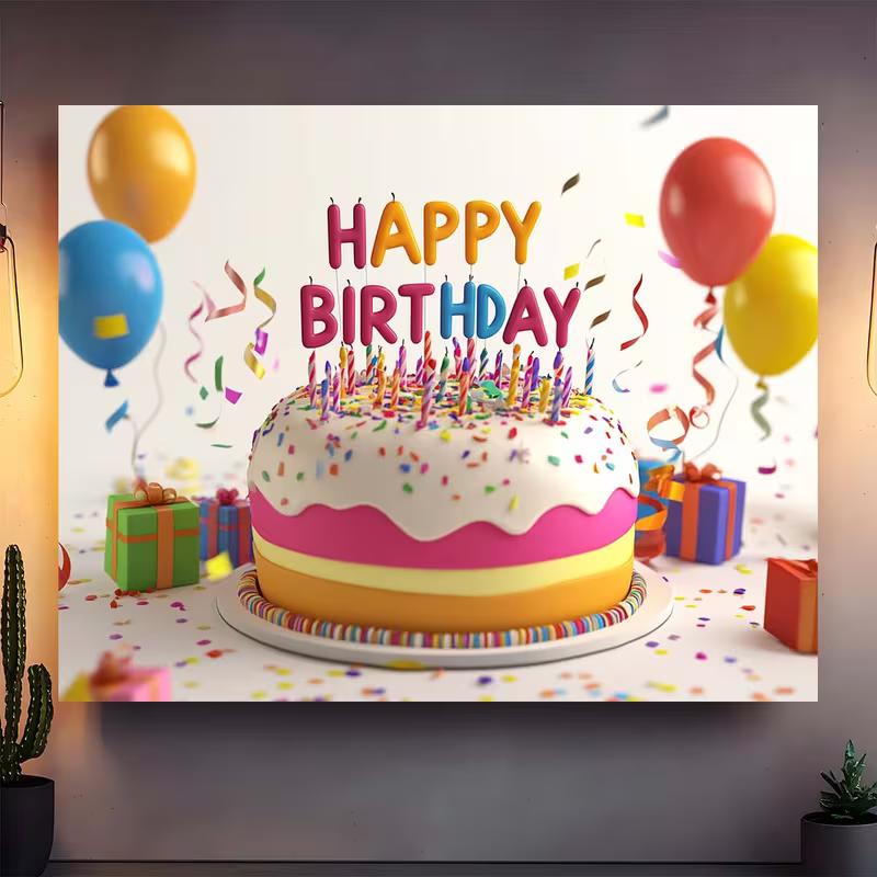 2D Alles Gute zum Geburtstag Kulisse, Kuchen Konfetti & Luftballons Foto Banner