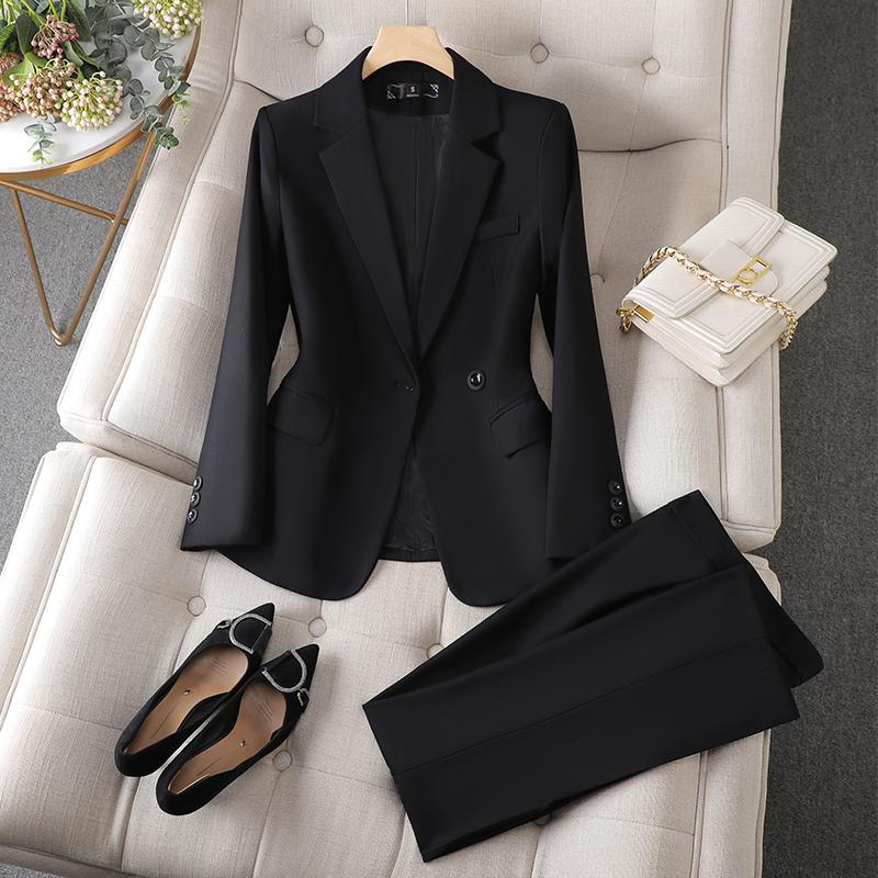 

Suits Women Spring Autumn Temerament Professional Long Sleeve Slim Blazer and Pants Sets Office Lady Work Wear XS чёрный
