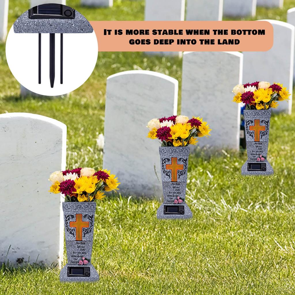 Vază de Cimitir Solară cu LED Pentru Flori Proaspete/Artificiale Vaze pentru Piatra Funerară cu Țepușe Decor pentru Piatră Funerară Cadouri Comemorative Pentru Pierderea Persoanei Iubite