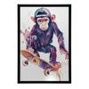 Plakat Małpi Skateboardzista Plakat Małpi Skateboardzista, 70X100 Cm, Rama Drewniana Jasny Dąb, Papier Matowy 230 Gsm