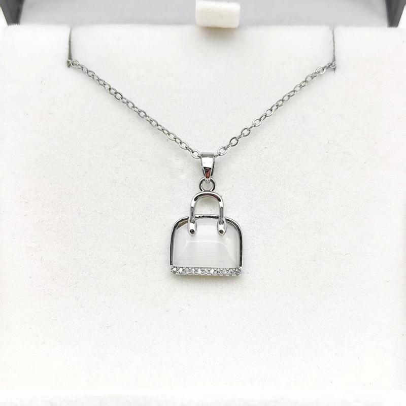 1 Pcs Fashion Opal Bag Copper Pendant Necklace Female Design Collarbone Chain Women's Girls' Elegant Accessories