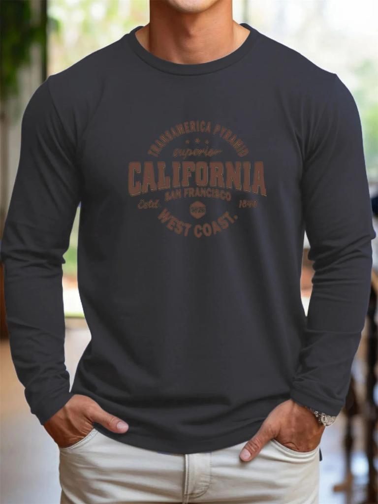 Neues Herren-Langarm-T-Shirt für Frühling und Herbst mit Streetwear-Mode und Komfort, bedruckt mit Buchstabenmuster