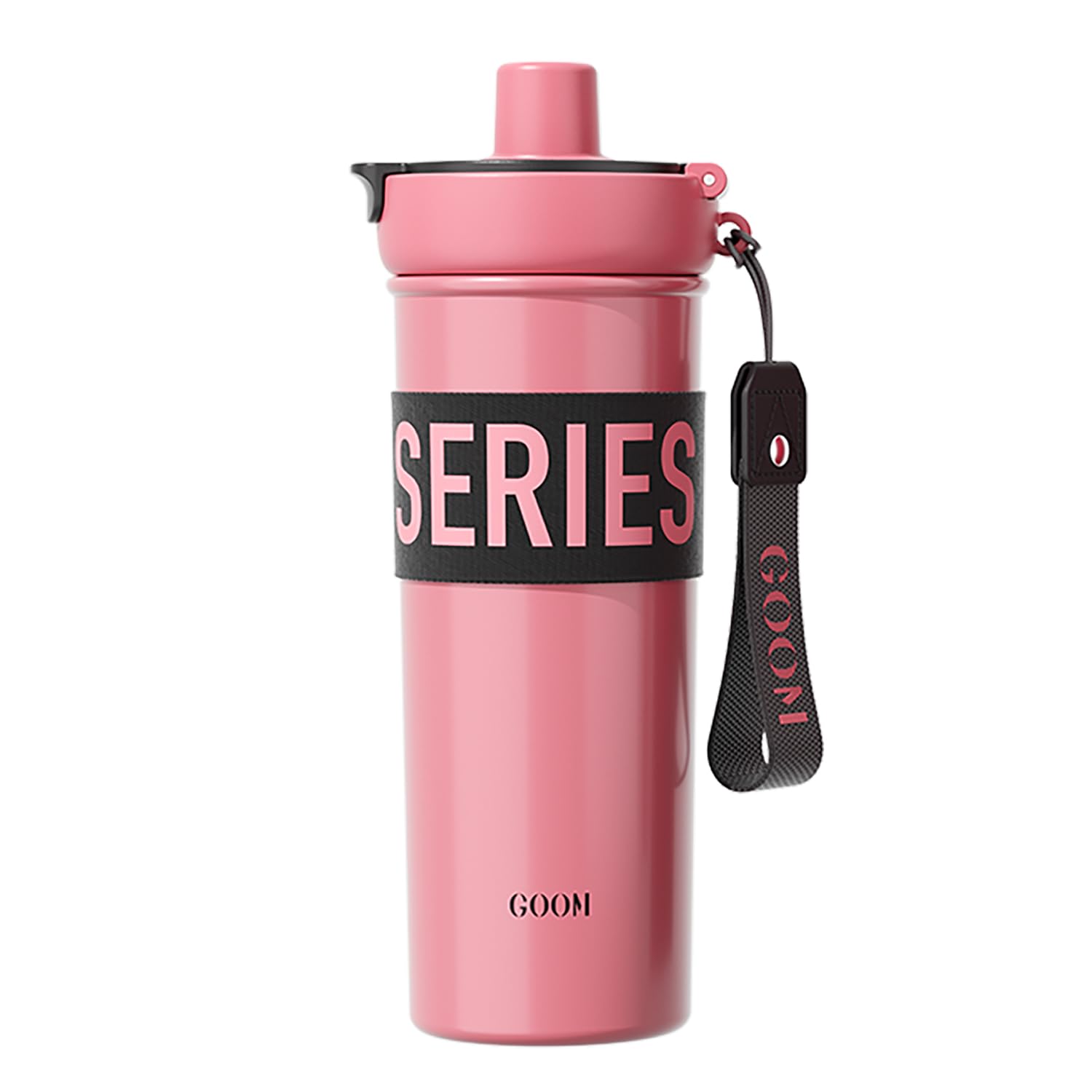 

GOOM 600ml Insulated Stainless Steel Water Bottle (31603), 3-Way Design with Straw, Large Capacity, Vacuum Insulated, Strap Included, Tea Strainer