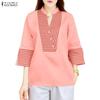 Women Casual V-Neck 3/4 Sleeve Loose Stripe Blouse