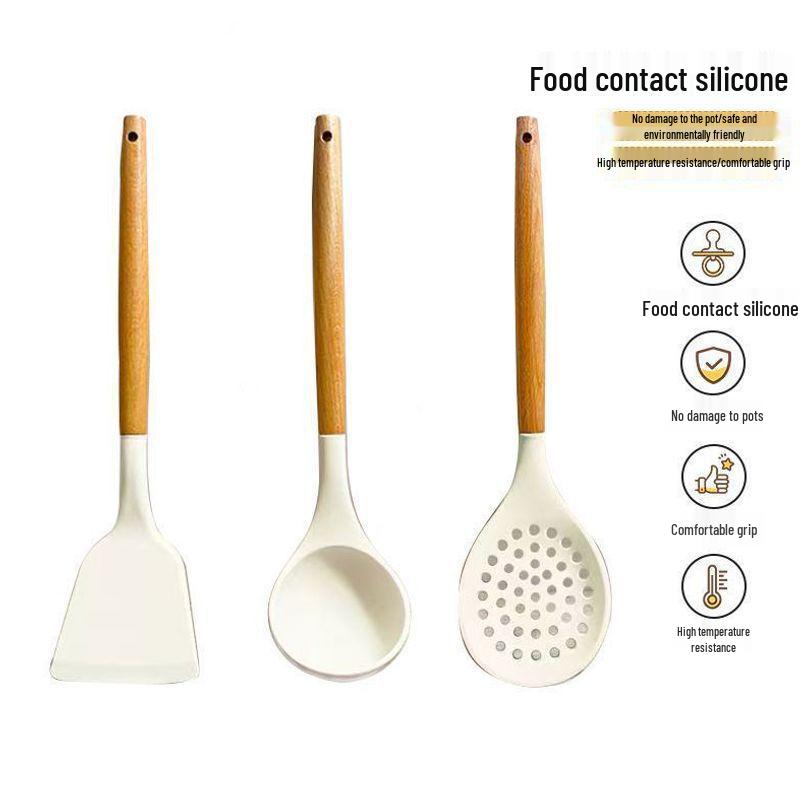 Silicone Spatula & Ladle Set with Wooden Handle for Home and Baby Food Preparation - High Quality, Stylish Design