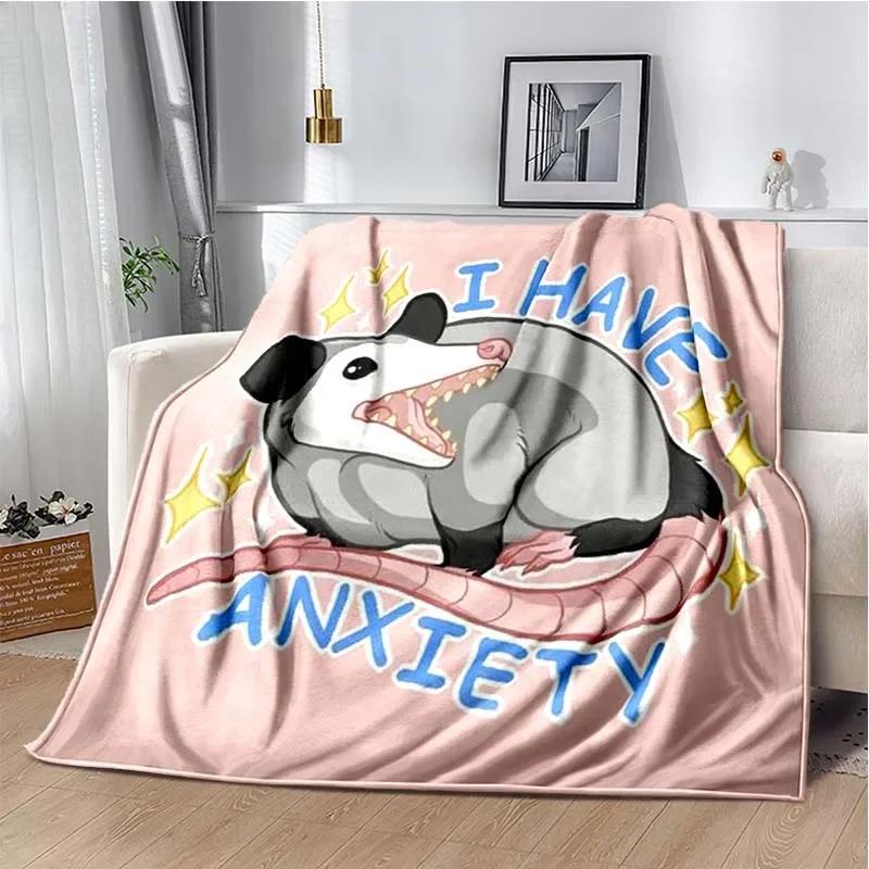 Opossum Screm Cute Pattern Blanket Flannel Plush Blanket Possum Animal Soft Throw Bedroom Sofa Warm Blanket Picnic Blanket Gift