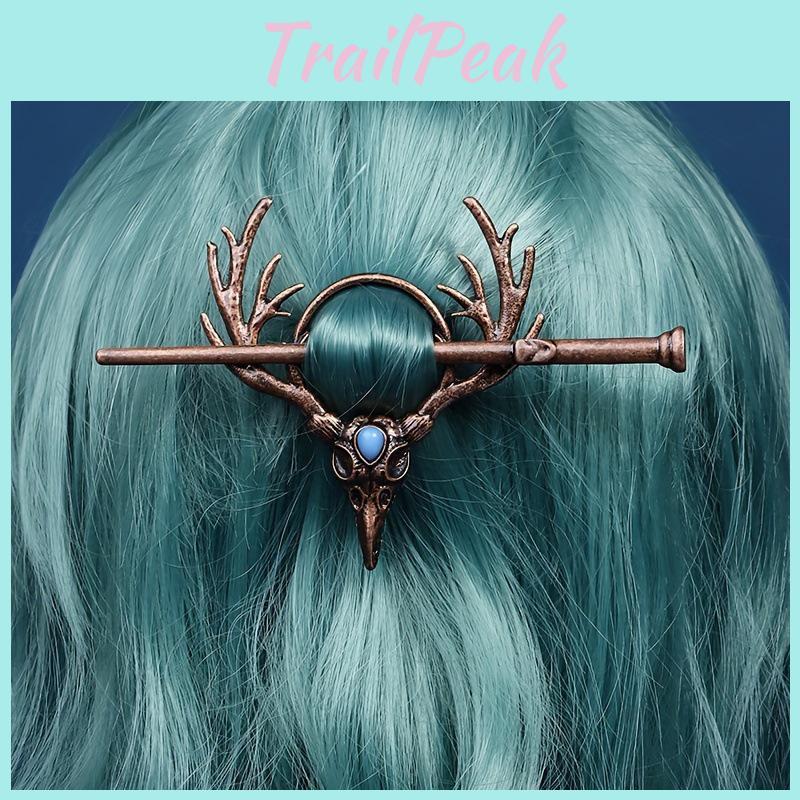 Skull Nordic Antler Crow Gothic Hairpin – Viking Headdress Halloween Hair Accessory