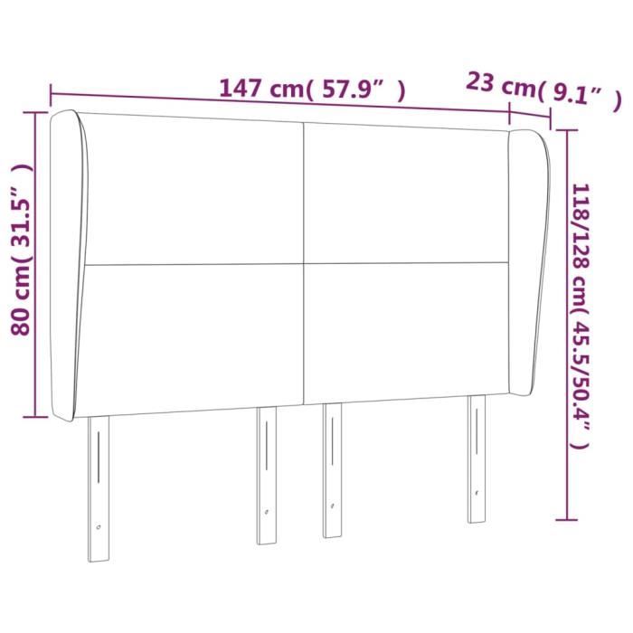 VidaXL Tête de lit avec oreilles Marron foncé 147x23x118-128 cm Tissu3117677