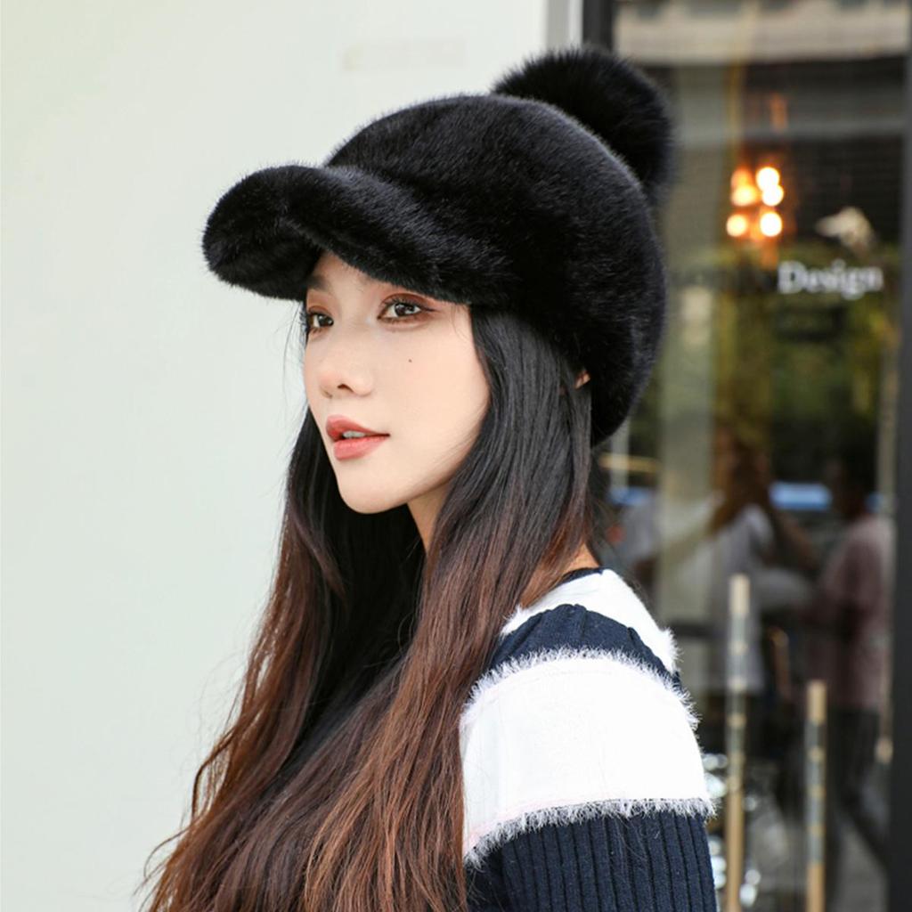 Imitation mink environmentally friendly duck tongue hat with adjustable female winter fur ball hat