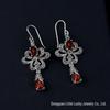 Ethnic Style Red Garnet Dangle Earrings, Sterling Silver s925, European & American Versatile Jewelry