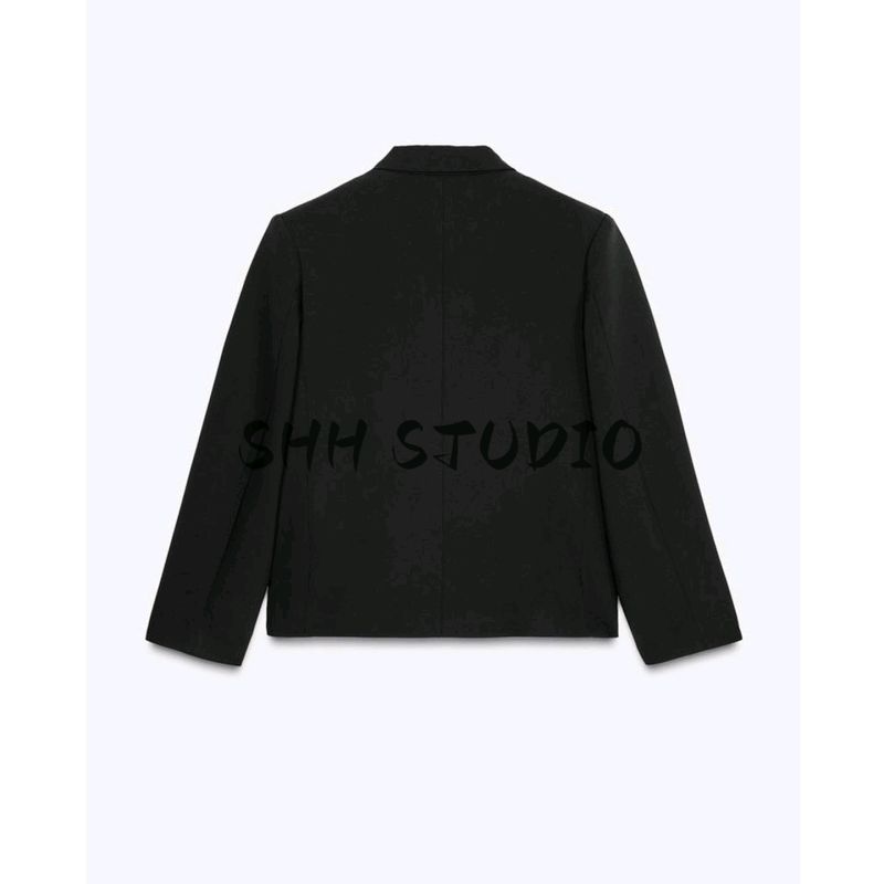 Autumn New Women's Clothing Work Clothing Wind Belt Padded Shoulder Lapel Short Double Breasted Long Sleeve Suit Coat 1255735