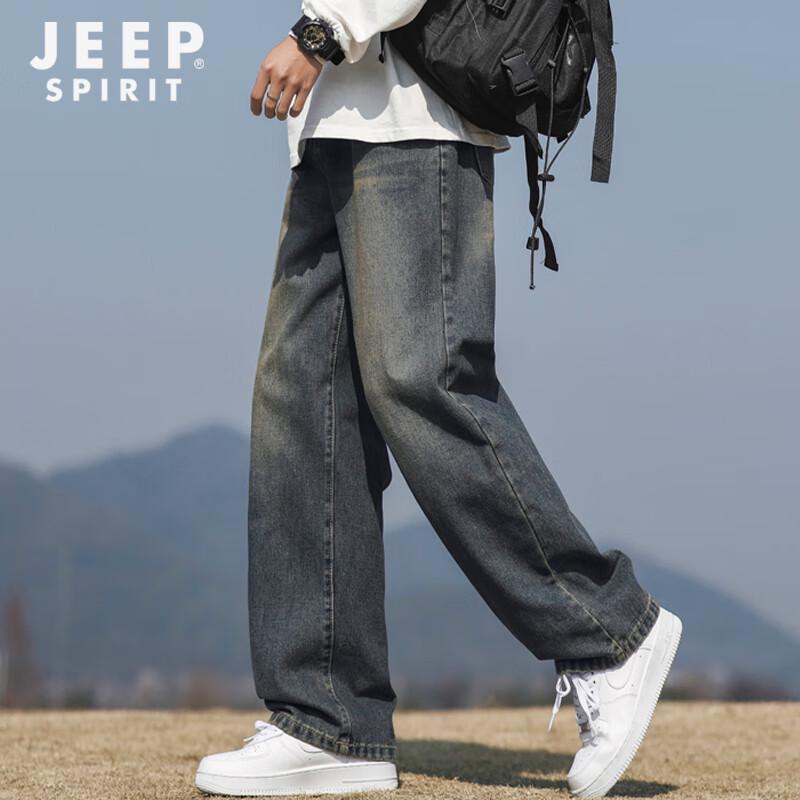 JEEP SPIRIT Men's Retro Loose Straight Leg Jeans