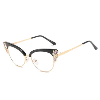 Fashion Blue Light Blocking Glasses Women Retro Cat Eye Diamond Optical Frame Men Reading Glasses Clear Lens Spectale Eyeglasses