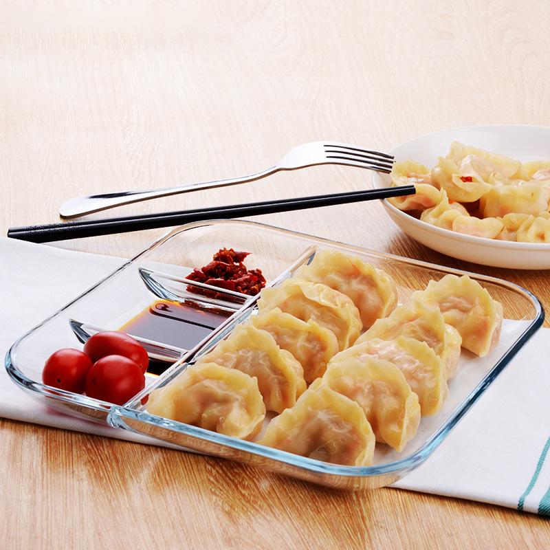 Heat-Resistant Glass Dumpling Tray With Sauce Tray, Divided Dinner Tray, Breakfast Tray, Home Kitchen Tools