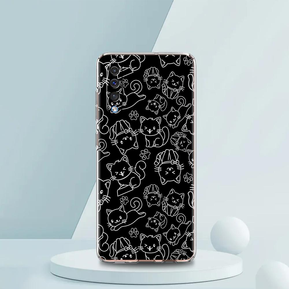 Transparent Phone Case for Samsung Galaxy A16 A14 A12 A22 A24 A42 A03S A06 A20 A30 A40 Soft TPU Cover Cute Cartoon Cat Pattern