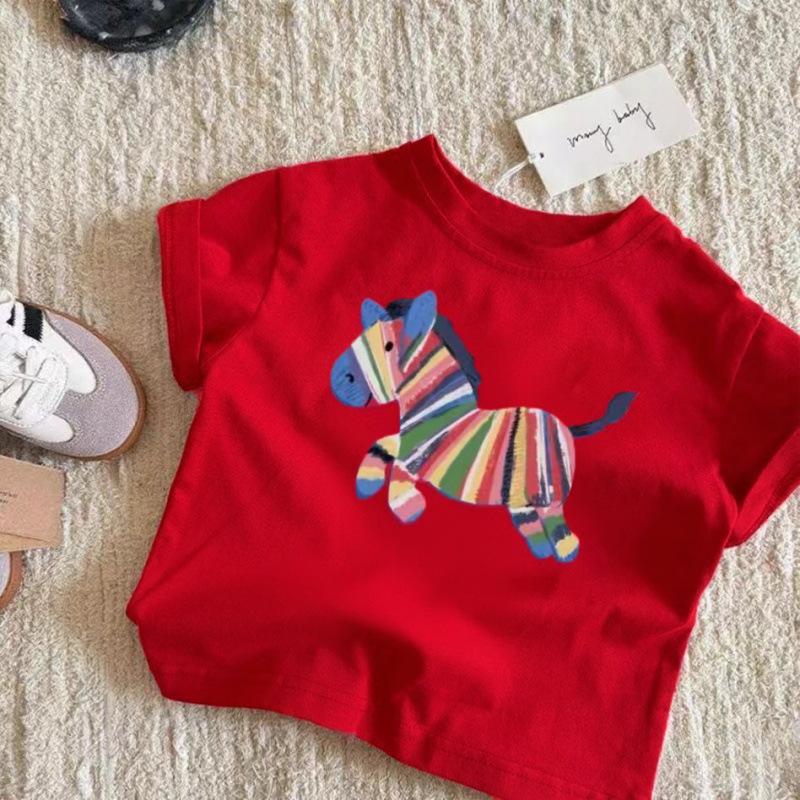Kids Pure Cotton Cartoon Short Sleeve T Shirt Summer Baby Toddler Round Neck Top