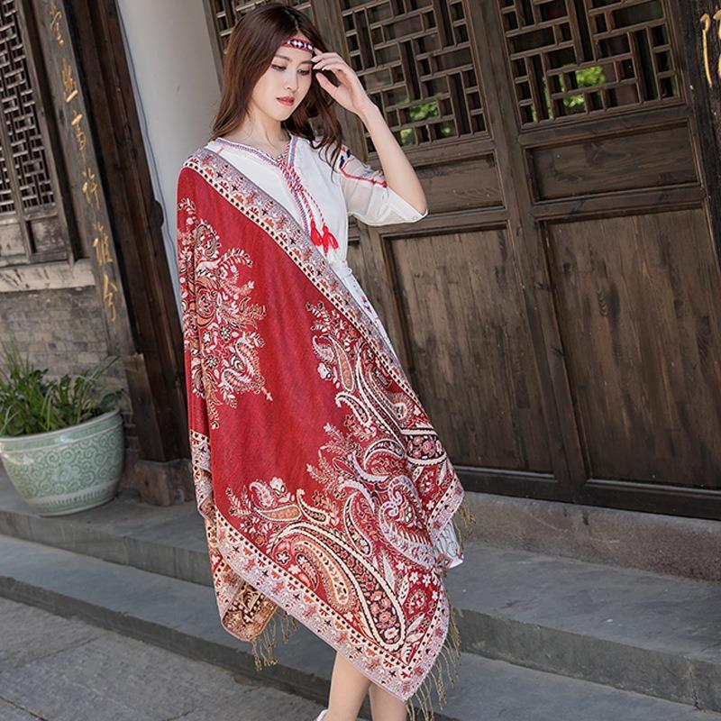 Women S Ethnic Jacquard Paisley Travel Scarf Thick Long Air Conditioning Shawl
