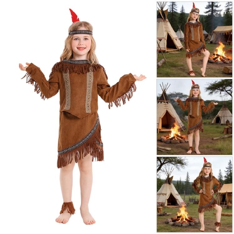 5Pcs Kids Ethnic Encouraged Play Ensemble Outfit With Detailed Traditional Patterns And Soft Fabric Tops Skirts