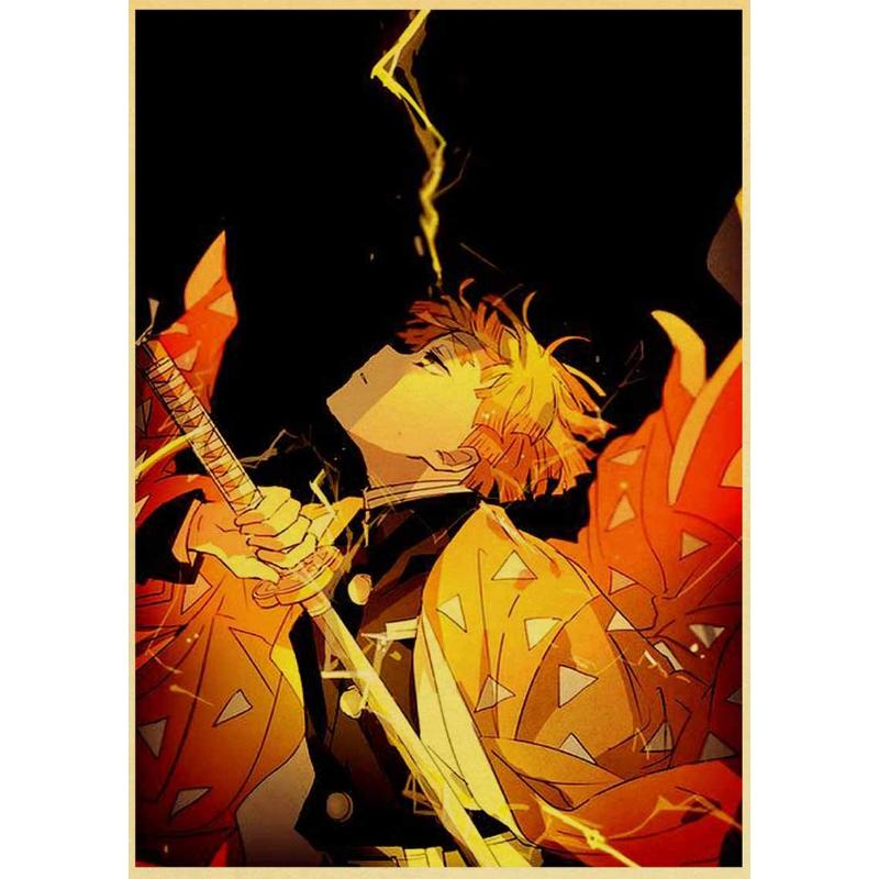 Klassieke Anime Demon Slayer Posters Esthetische Retro Kraftpapier Poster Home Decor Muurstickers Slaapkamer Bar Cafe Art Schilderen