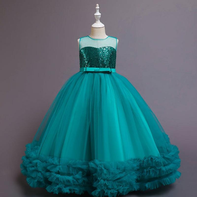 Baby Girls Flower Princess Lace Ball Gown Party Long Dress For Brithday Wedding Teenager Kids Christmas Dresses Children Clothes