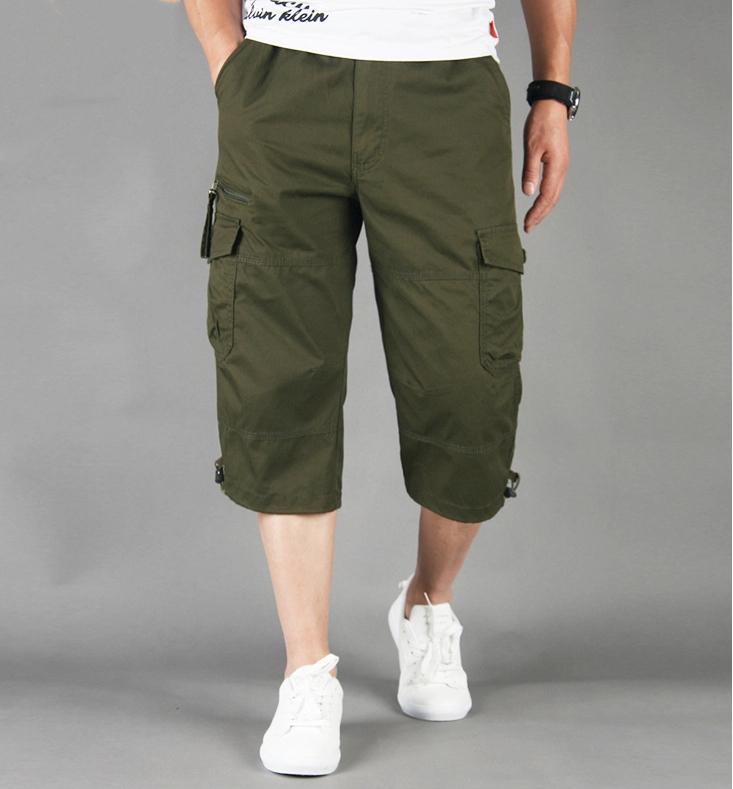 Men's Summer Cropped Trousers Overalls Loose Thin Multi Pocket Outdoor Sports Casual Shorts