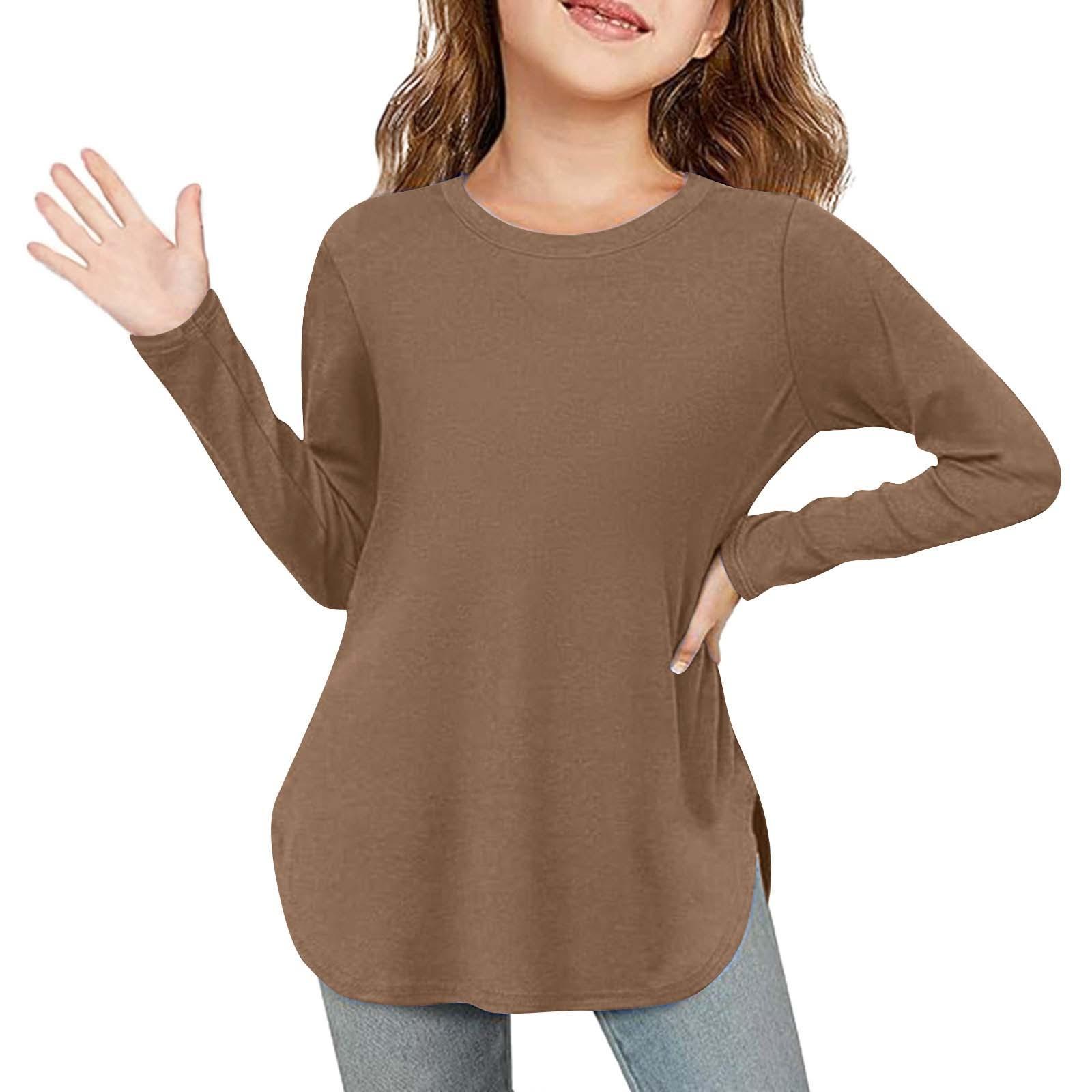 

Girls Long Sleeve T-Shirt - Round Neck Basic Top For Kids 140 коричневий