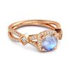 Moonstone Vintage Halo Art Deco Ring - 925 Sterling Silver Rose Gold Vermeil