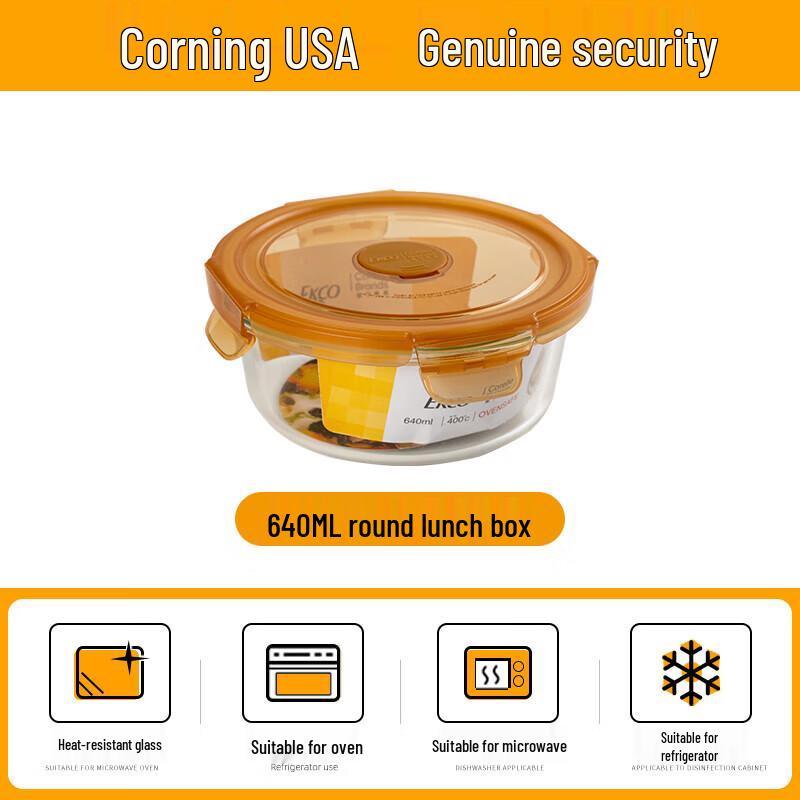 EKCO Corning Microwave-Safe Round Glass Food Container 640ml
