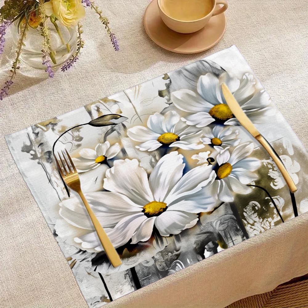 

Floral Daisy Pattern Placemat Set For Table Dining Decorative Mat With Knife And Fork Placement Elegant Home Kitchen Accessories 30x45cm-4Pcs