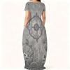 Women Plus Size Round Neck Short Sleeve Floral Printed White Maxi Dress With Side Pockets