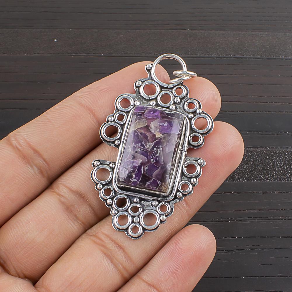 

Натуральный Медный Чароит Камень 925 Пробы Серебро Ювелирные Изделия Подвеска 2,12 AJP-2439