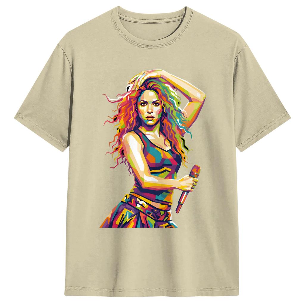 Fan Art Shakiras In Pop Art Style TShirt Beach Harajuku TShirts Cotton Breathable Plus Size Tees Short Sleeve Awesome Tshirt