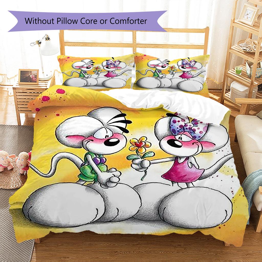 Diddl Pattern Bedding,Quilt Set Quilt Cover Pillowcase Home Birthday Gift (1 * Duvet Cover + 2 * Pillowcase, Without Core)