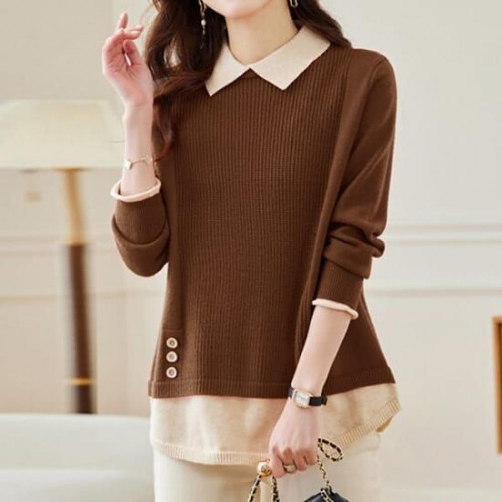 Navava Men Casual 2 In 1 Long Sleeve Collar Knit Tee Nk2791